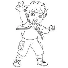 Diego waving with a big smile coloring page