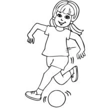 Little girl playing with a ball coloring page