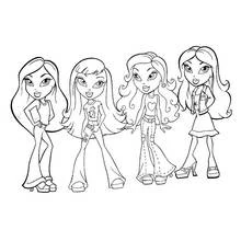 Four fashionable friends posing together coloring page
