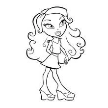 Fashion girl with big curly hair posing coloring page