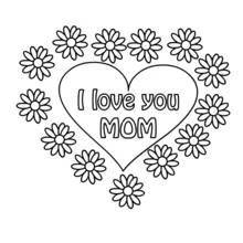 Mom heart surrounded by daisies coloring page