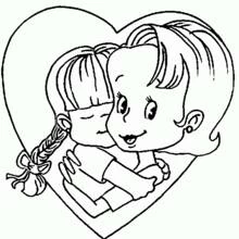 Mom hugging her daughter inside a heart coloring page