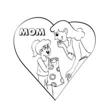 Mom and daughter inside a heart coloring page