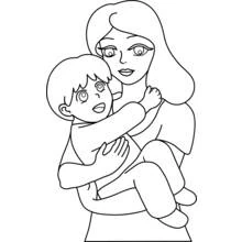 Mom holding her child close coloring page