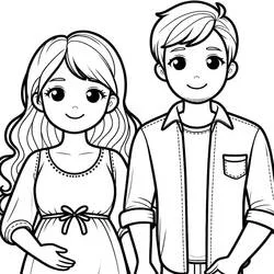 Mom and Dad standing side by side coloring page