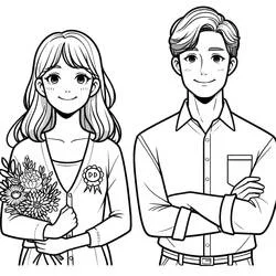 Mom and Dad standing side by side coloring page