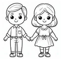 Mom and Dad holding hands as children coloring page