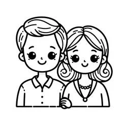 Mom and Dad smiling side by side coloring page