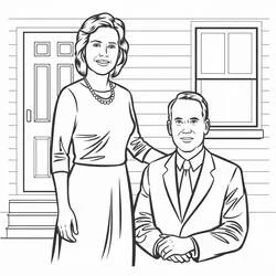 Mom and Dad standing in front of their house coloring page