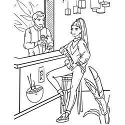 Teen girl sitting at a wok bar counter coloring page