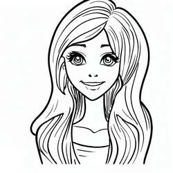 Smiling teenage girl with long hair coloring page