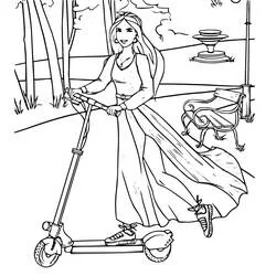 Teen girl riding a scooter in the park coloring page
