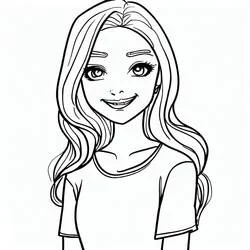 Teen girl smiling with long wavy hair coloring page