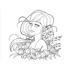 Teen girl surrounded by flowers coloring page