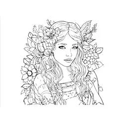 Teen girl portrait with flowers in her hair coloring page