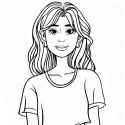 Teen girl smiling with wavy hair coloring page
