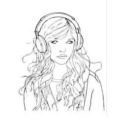 Teen Girl wearing headphones coloring page