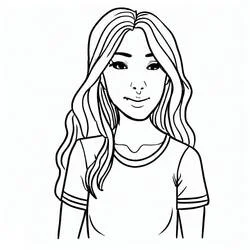 Teen girl with long wavy hair coloring page