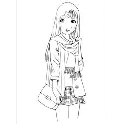 Teen girl with long hair and casual outfit coloring page
