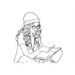 Teen girl drawing in a sketchbook coloring page