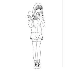 Teen girl holding a book with a surprised look coloring page