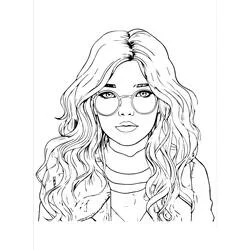 Teen girl with round glasses and wavy hair coloring page