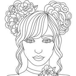 Teen girl with flower hair buns coloring page