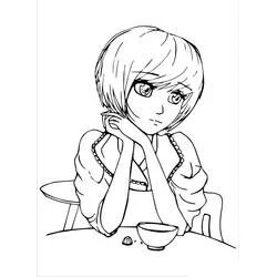 Teen Girl looking sad at the table coloring page