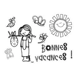 Girl leaving on vacation with sun and butterflies coloring page