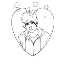 Justin Bieber portrait inside a heart coloring page