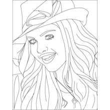 Selena Gomez wearing a wide-brim hat coloring page