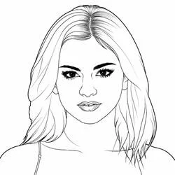 Selena Gomez portrait with wavy hair coloring page