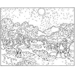 Vincent van Gogh olive trees landscape coloring page