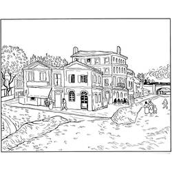 Vincent van Gogh street scene with houses coloring page