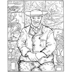 Vincent van Gogh portrait with hat and jacket coloring page