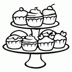 Cupcake tower on a two-tier stand coloring page