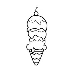 Triple scoop ice cream cone with cherry coloring page
