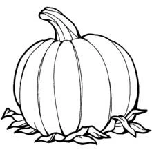Pumpkin sitting among autumn leaves coloring page