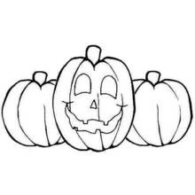 Pumpkin trio with a jack-o'-lantern face coloring page