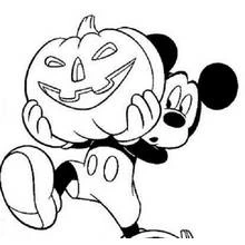 Mickey Mouse carrying a jack-o'-lantern pumpkin coloring page