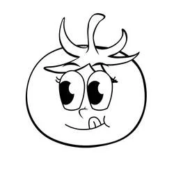 Tomato with a funny cartoon face coloring page