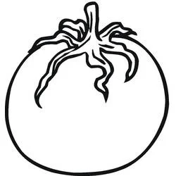 Plump tomato with curly leafy top coloring page