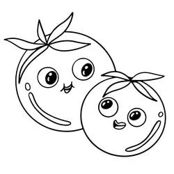 Two cute tomatoes with happy faces coloring page