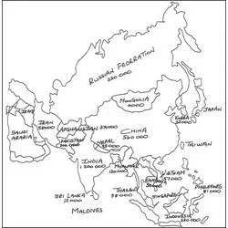 Map of Asia with country names coloring page