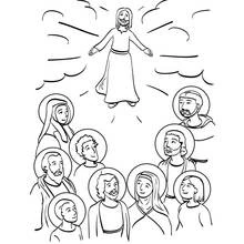 Communion of Saints gathered beneath the sky coloring page