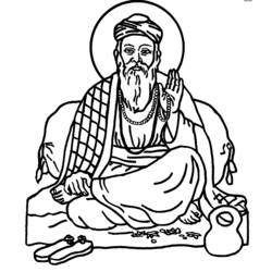 Saint with halo sitting in blessing pose coloring page