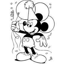 Mickey Mouse celebrating with balloons coloring page