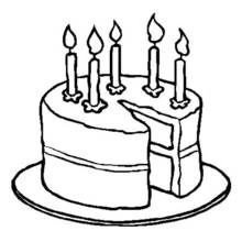 Birthday cake with five candles coloring page