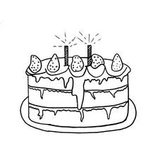 Birthday cake with strawberries and candles coloring page