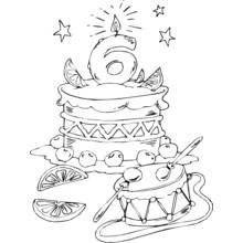 Birthday cake with number 6 candle coloring page
